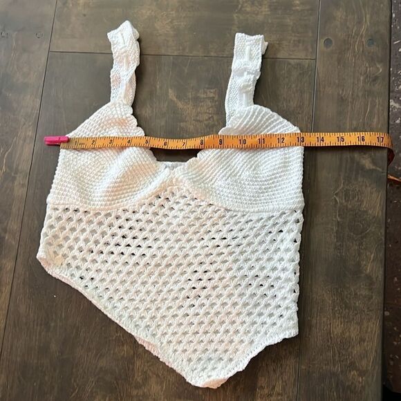 Crochet Knitted 2Pcs Hollow Out Backless Tube Top+Elastic Waist Mini Skirt Set - Picture 10 of 16